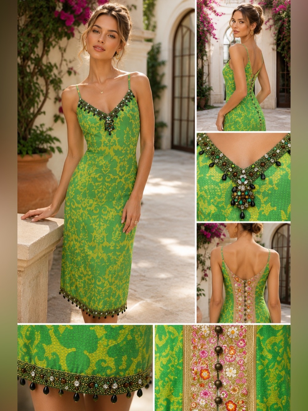 Vintage Y2K Plenty By Tracy Reese 100% Silk Beaded Boho Resort Dress Sz 2
